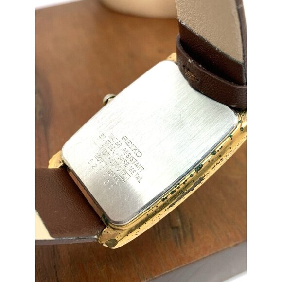 Seiko Men's Watch 7N07-5019 Tank Vintage Quartz White Dial Gold Brown Leather - Picture 6 of 13